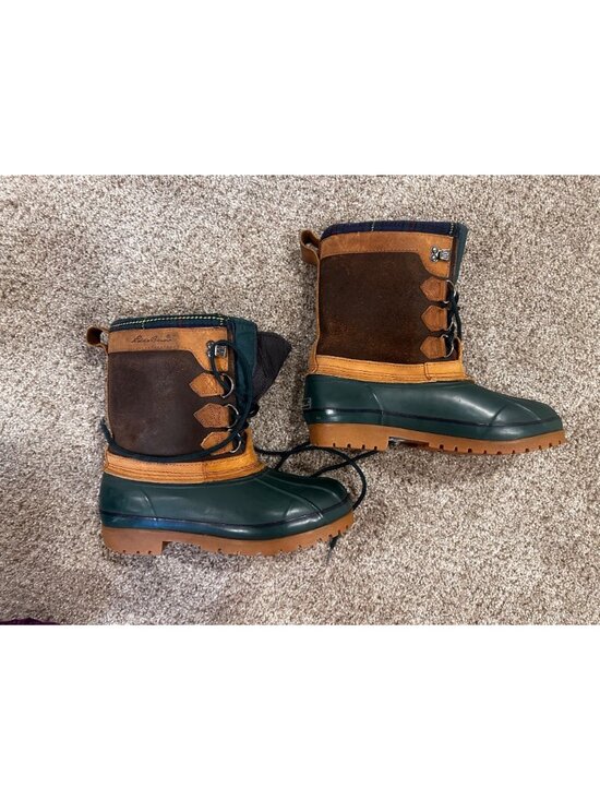 Vintage Eddie Bauer Duck Boots Mens 9.5 Green Waterproof Faux Fur Lined Outdoor